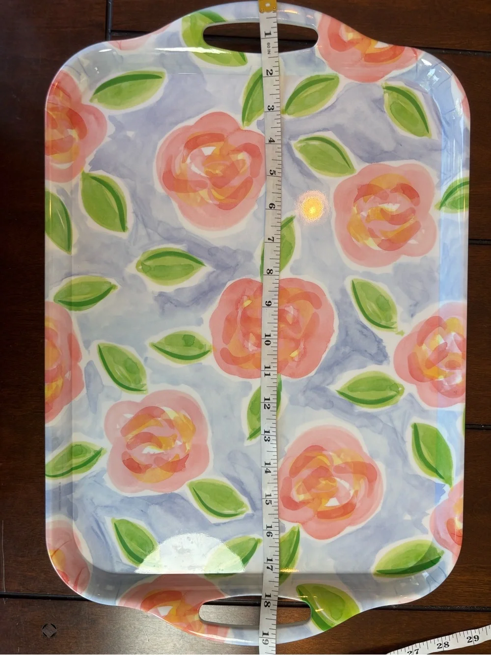 FIVE! Zak Designs Floral Melamine Serving Trays Pink Roses 19” x 13”